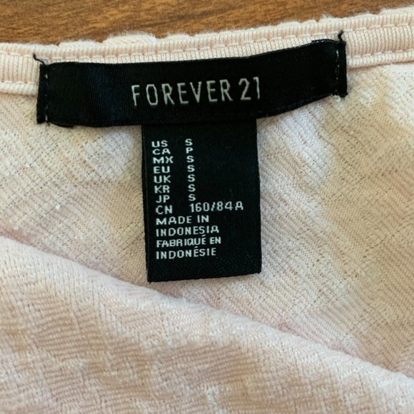 Forever 21 Pink Long Sleeve Double V-Neck Crop Top-Size S - Picture 3 of 7